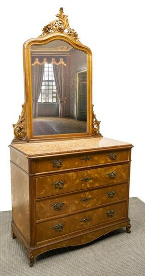 ITALIAN LOUIS XV STYLE MIRRORED MARBLE-TOP COMMODE