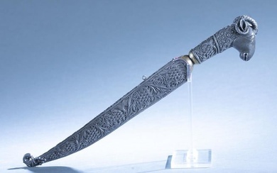 Indo-Persian silver rams head dagger