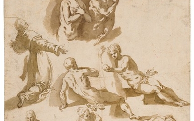 JACOPO PALMA, CALLED PALMA IL GIOVANE | A SHEET OF STUDIES AFTER TINTORETTO, INCLUDING THE TEMPTATION OF ADAM AND EVE