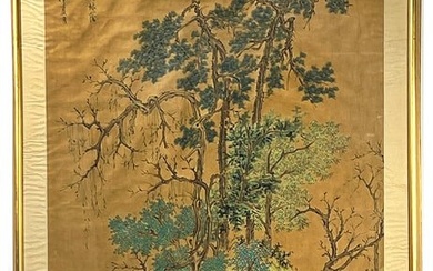 JAPANESE COLORED INK SCROLL PAINTING
