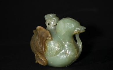 Jade Carved Water Dropper of Mandarin Duck, Ming