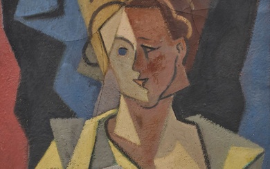 Jean METZINGER (1883-1956) [FRANCE] Portrait de femme tenant une tasse à café Huile sur toile....