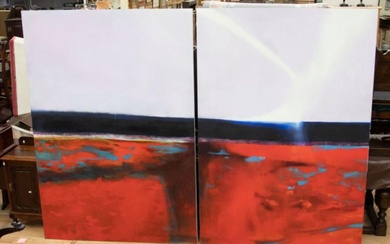 Jenny Pockley diptych oil on gesso entitled 'Crystalise' each panel...