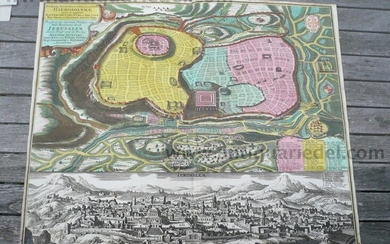 Jerusalem, Plan+Panorama, 1730, Seutter M., old colours