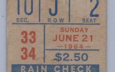 Jim Bunning Perfect Game Ticket Stub June 21, 1964