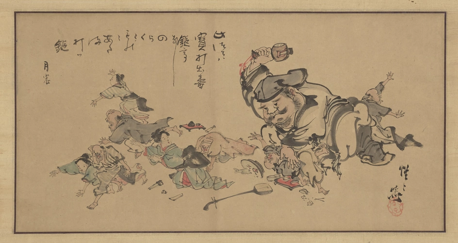 KAWANABE KYOSAI (1831-1889) Daikokuten Beating Slackers