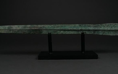 LARGE ANCIENT BRONZE SWORD ON STAND