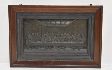 LARGE GERMAN IRON LAST SUPPER RELIEF PLAQUE