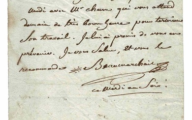 LITERATURE - BEAUMARCHAIS Pierre Augustin de (1732 - 1799) - Autograph letter signed