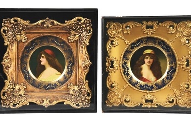 LOT OF 2 FRAMED COCA-COLA VIENNA PLATES W/ BEAUTIFUL WOMAN GRAPHICS