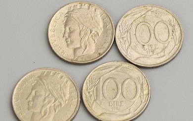 LOTTO DI LIRE ITALIANE composto da 4 monete da 100 lire vari anni di coniazione