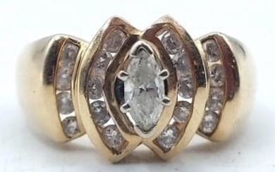 Ladies 14K Yellow Gold Marquise Diamond Ring