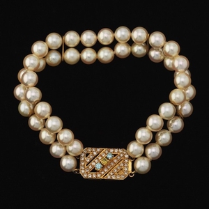 Ladies' Gold, Pearl, Diamond and Color Sapphire Bracelet