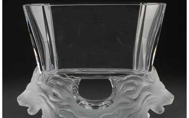 Lalique Clear and Frosted Glass Venise Vase in O