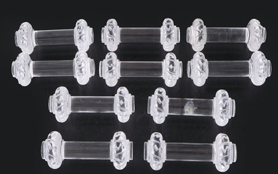 Lalique "Saint Hubert" Frosted and Clear Crystal Knife Rests, Mid/Late 20th C.