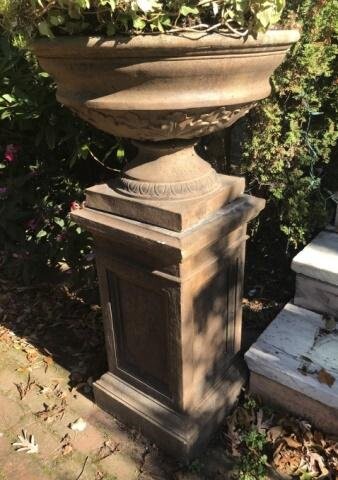 Large Cast Stone Garden Urn on Plinth Pedestal
