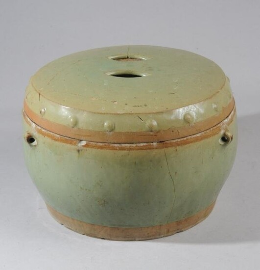 Large Chinese Celadon Barrel Form Box & Cover