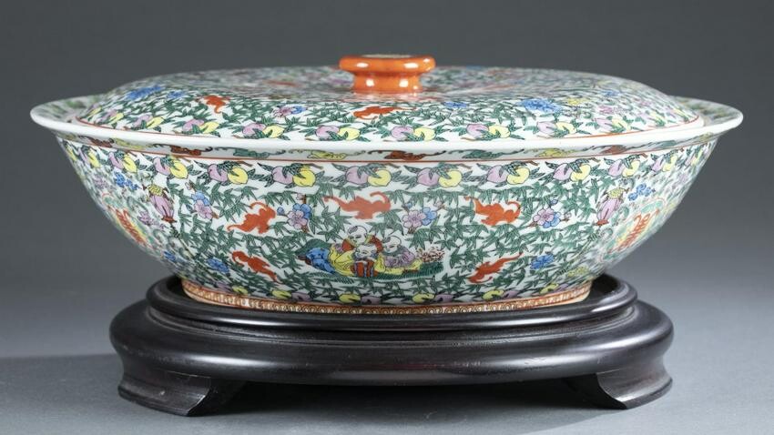Large Chinese covered porcelain bowl.