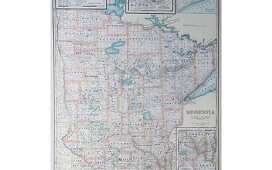 Large Original Antique Map of Minnesota, USA, C.1900...