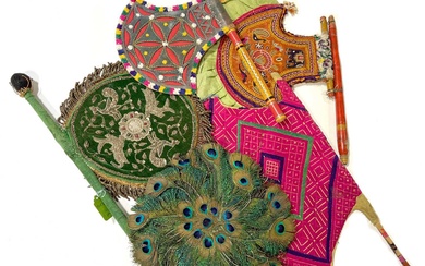 Large collection of Indian embroidered fans
