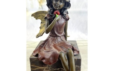 Little Girl Fairy With Rose Bronze Sculpture