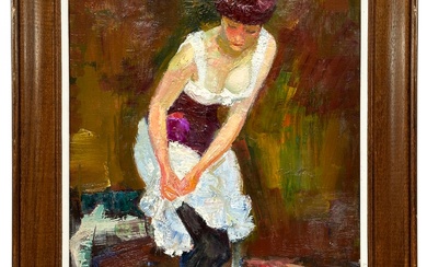 Louis BERTHOMME SAINT-ANDRÉ (1905-1977) Danseuse à l'habillage Huile sur toile Signée en bas à gauche...