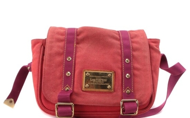 Louis Vuitton Besace Antigua PM Messenger Bag in Red Canvas with Magenta Straps