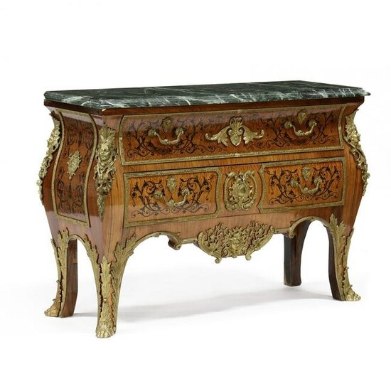 Louis XV Style Marble Top Inlaid and Ormolu Mounted