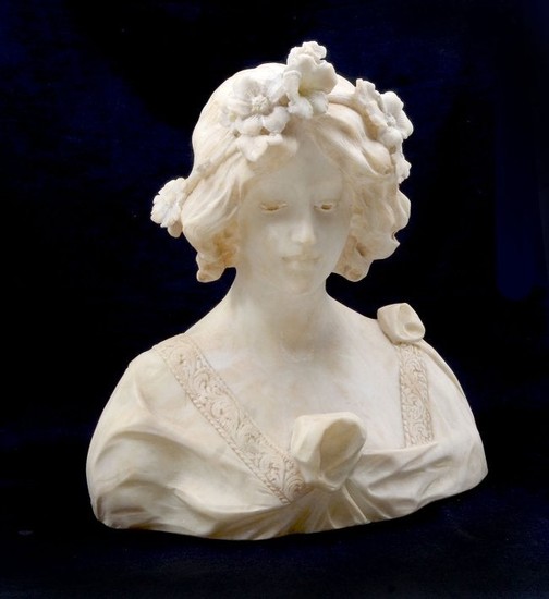 FINE ITALIAN MARBLE BUST OF A MAIDEN SIGNED CAMPI