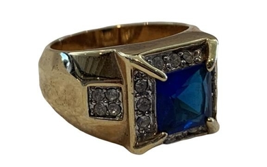 MEN'S GOLD FASHION RING WITH BLUE STONE