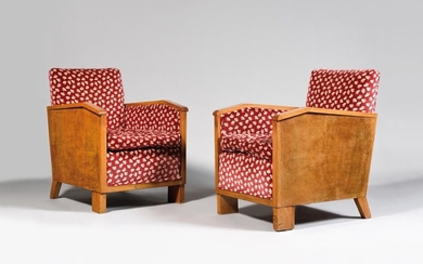 MODERNIST WORK Pair of comfortable cubic armchairs with...