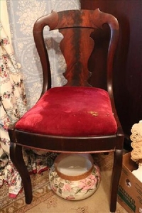 Mahogany Empire dining chair with red velvet upholstery