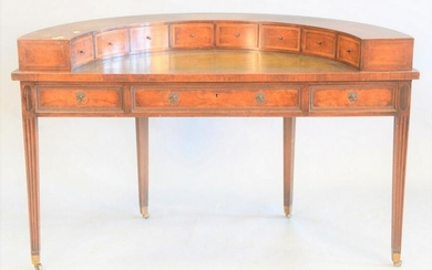 Mahogany desk with leather writing surface, chips to