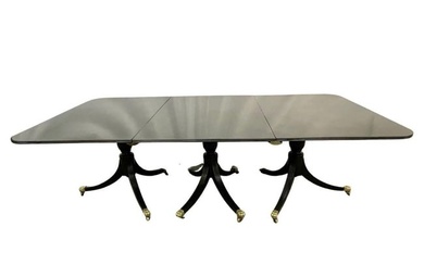 Maison Jansen Style Triple Pedestal Ebony Dining Table. A Stunning Triple pedestal dining table