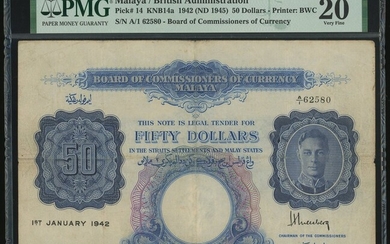 Malaya: Board of Commissioners of Currency, $50, 1.1.1942, first prefix A/1 62580, (Pick 14)