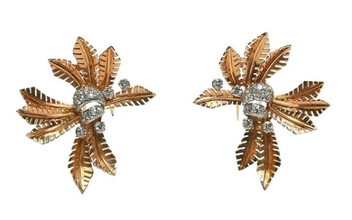 Matched Pair of 18K Gold and Diamond Brooches