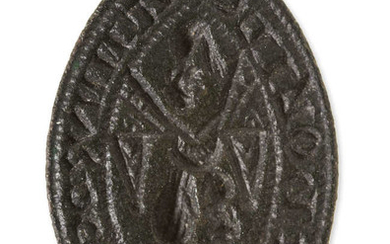 Medieval Seal Matrix.- Seal matrix inscribed "S' Nicoli Tannvr de Wali", for Nicholas the Tanner of Wallingford, legend surrounding an image of the Virgin and Child between pylons and praying monk below, [14th century].
