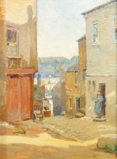 Modern British School, mid-20th century- Street scene; oil on canvas, 41 x 30.5 cm