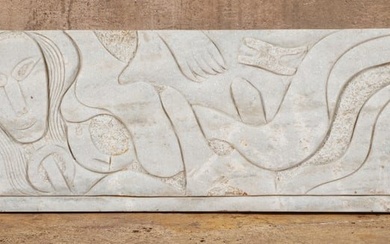 Modern Vintage Relief Carved Marble Plaque, 15'' x 38''
