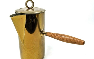 Modernist Brass, Wood Handled Coffee Hot Beverage Serve