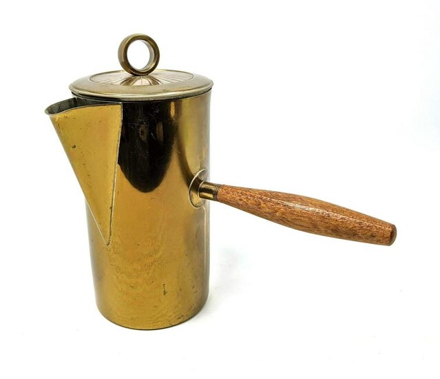 Modernist Brass, Wood Handled Coffee Hot Beverage Serve