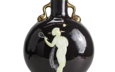 Moore Bros Pate Sur Pate Porcelain Moon Flask Henry, 19th Century. Tennis Player