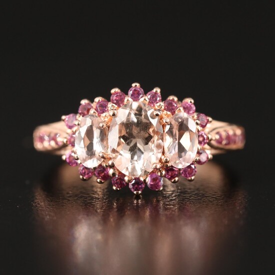 Morganite and Rhodolite Garnet Ring in Sterling with Rose Tone Finish