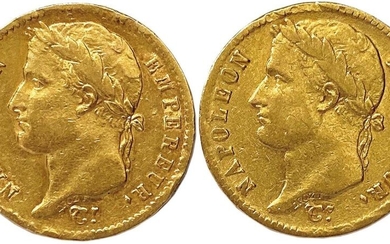 NAPOLÉON Ier 1804-1814 Lot of two gold coins (head laurée/E.F)...