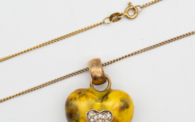 NECKLACE WITH HEART PENDANT, 925 STERLING SILVER, GOLD-PLATED, ENAMELED SILVER HEART, HEART WITH SMALL ZIRCONIA STONES.