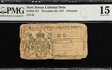 NJ-113. New Jersey. November 20, 1757. PMG Choice Fine 15.