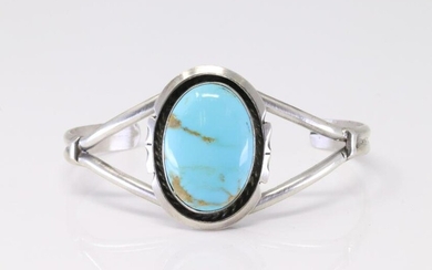 Native American Navajo Handmade Sterling Silver Kingman Turquoise Bracelet By Augustine Largo.