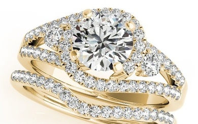 Natural 2.05 CTW Diamond Engagement Ring SET 18K Yellow Gold
