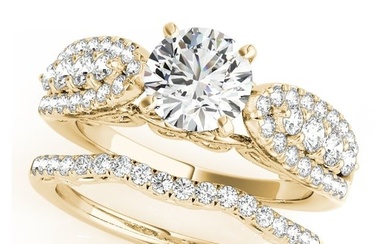 Natural 2.2 CTW Diamond Engagement Ring SET 14K Yellow Gold