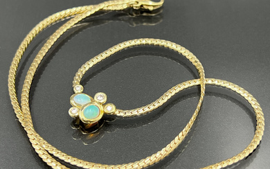 Necklace 585 yellow gold. Centre piece set with small opals and diamonds.